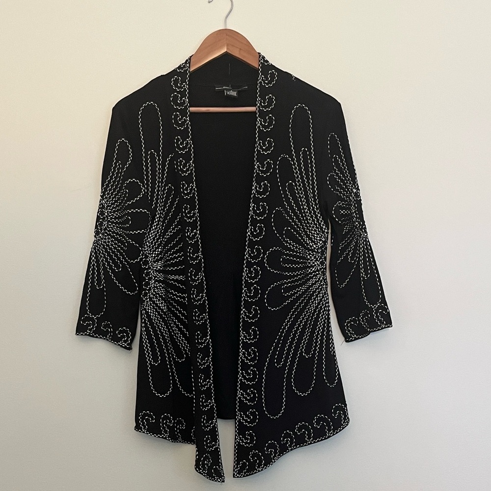 Black Cardigan with Black & White Embellishments